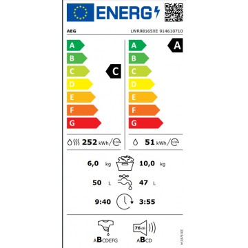 AEG LWR98165XE Πλυντήριο-Στεγνωτήριο Ρούχων 10kg/6kg Ατμού 1600 Στροφές